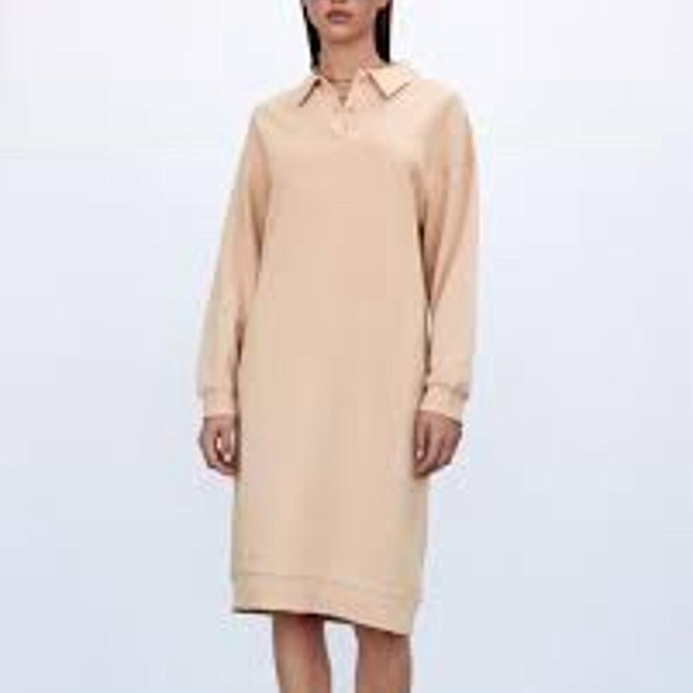 Zara beige polo sweater midi dress with long sleeves